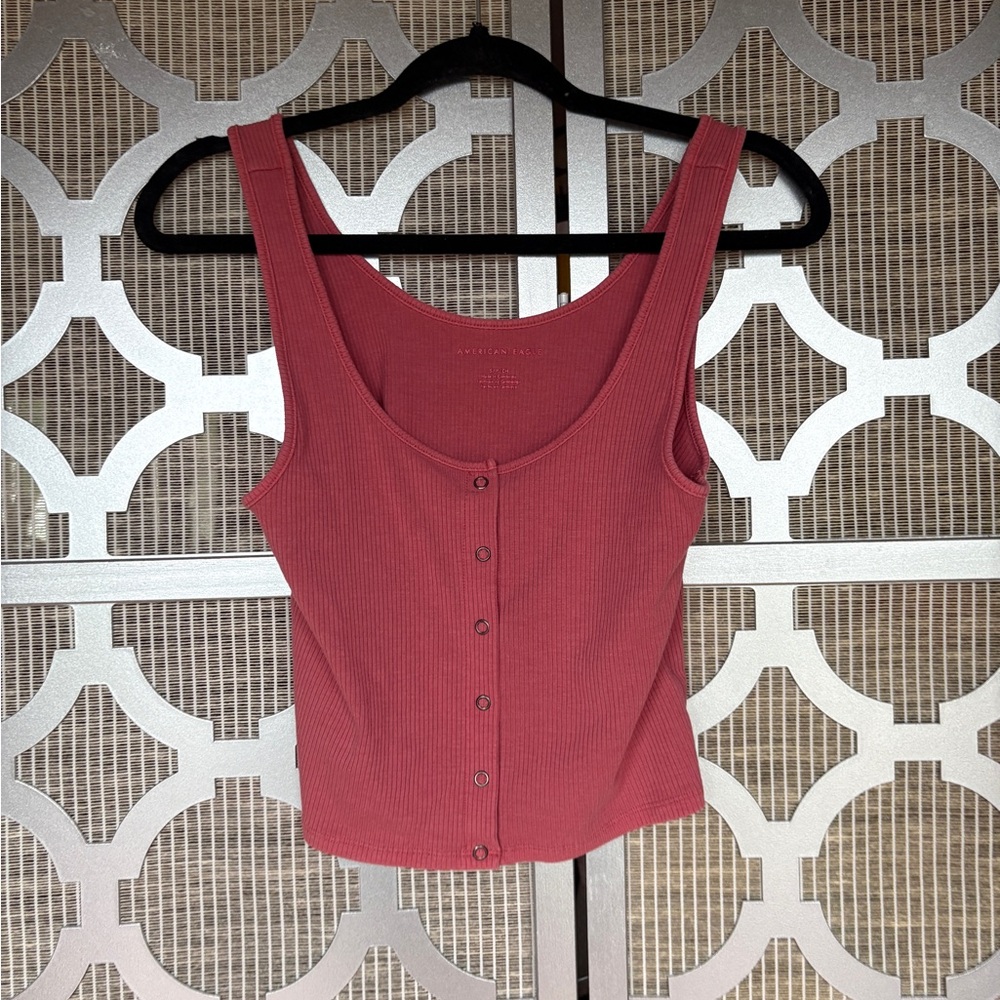 American Eagle Outfitters Pink Buttoned Ribbed Tank